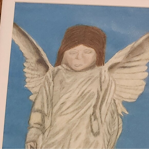 Hand Crafted Angel Colored Pencil Drawing Framed 9x11" - Picture 2 of 14